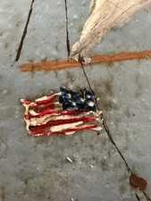 Fabulous Antique Folk Art Ship Oil Painting On Canvas In Original Frame Signed