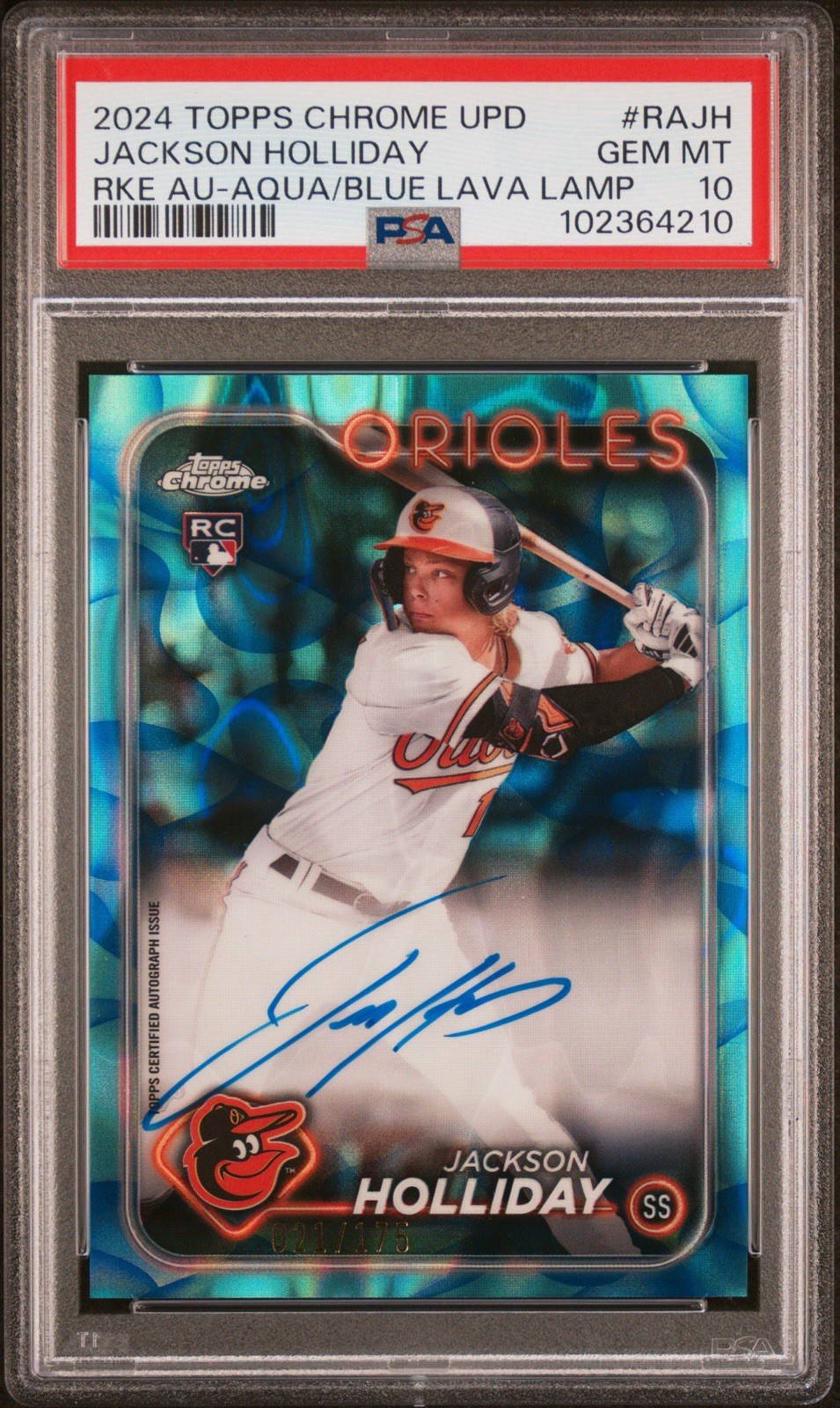 2024 Topps Chrome Update #RA-JH Jackson Holliday Aqua/Blue Lava Auto /175 PSA 10