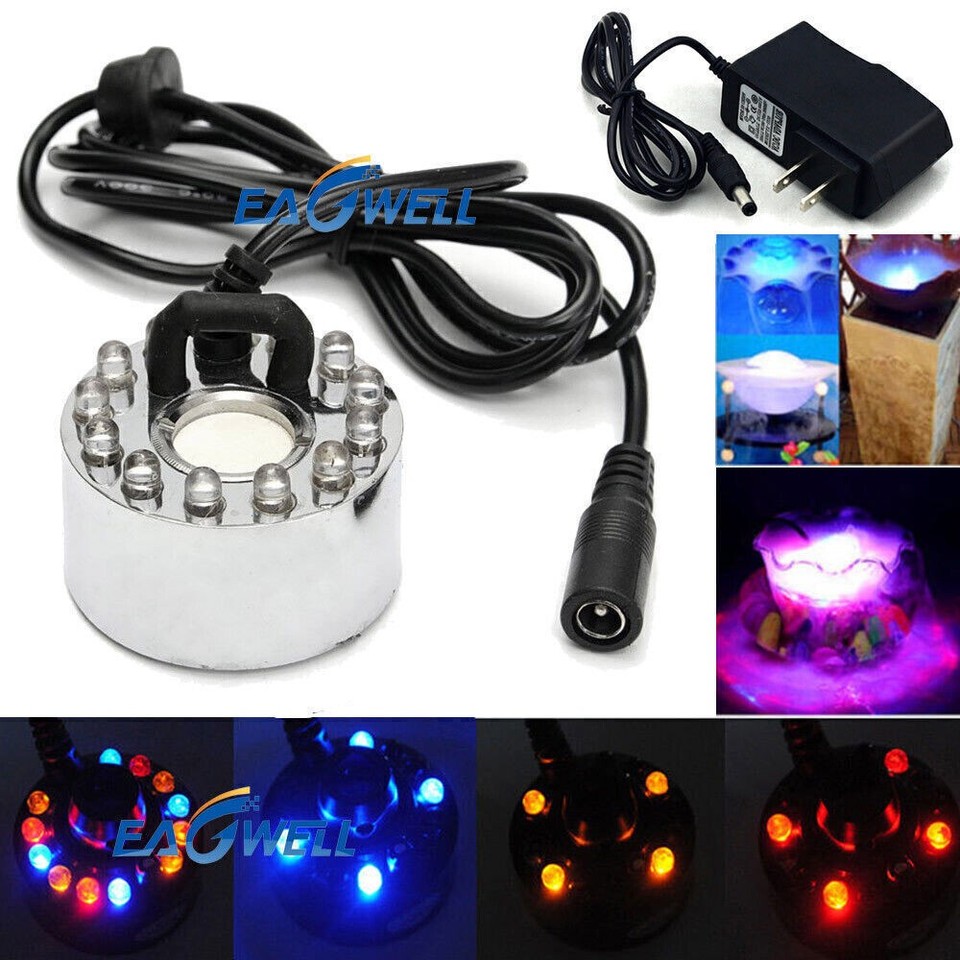 12 LED Ultrasonic Mist Maker Light Fogger Water Fountain Pond /Power Adapter HOT