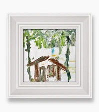 Seychelles Palm Cottage • Boho Framed Impasto Oil Painting • Tropical Wall Decor