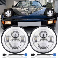 Pair 7 Inch Round Led Headlights Hi-lo Beam Projector For Porsche 944 1983-1991