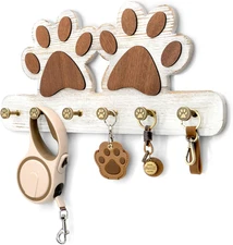 Farmhouse Key Holder for Wall - Decorative Dog Leash Hanger and Coat Rack Wall M