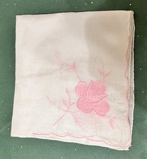 Vintage Ladies Hankie Embroidered Pink Floral