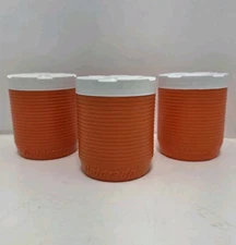 Lot of 3 - Vintage Gatorade Powder Container Jugs Twist off Lids Orange & White