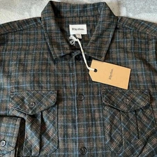 Rhythm Shirt Mens 2XL Gray Blue Brown Plaid Flannel Button Down Casual New