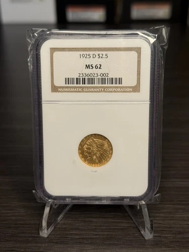 1925 D $2.5 Gold Indian Head Quarter Eagle Coin NGC MS62 (Pre-33 Gold)