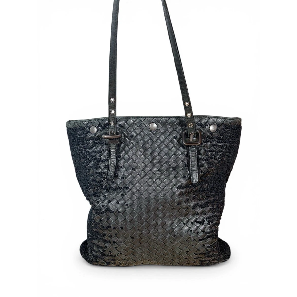Bottega Veneta — Bottega Veneta Intrecciato Leather & Wool Tote Bag Black