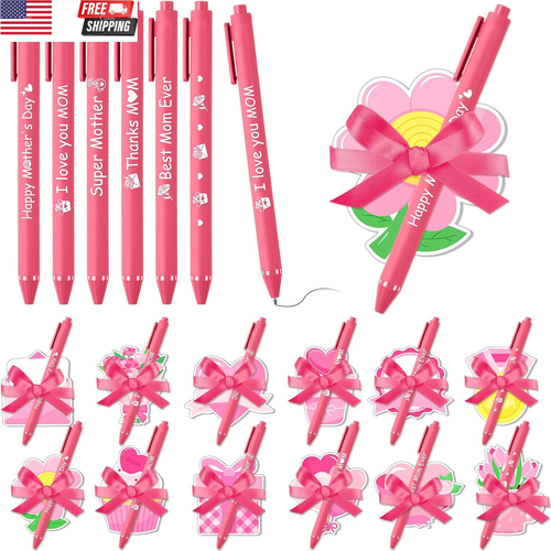 24 Set Mother'S Day Sticky Notes and Pens Set Mother'S Day Gift Pink Flower Hear