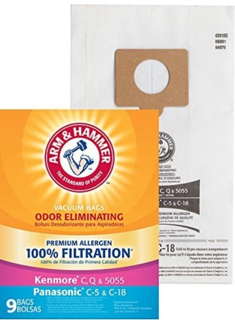 Arm & Hammer Vacuum Bags Kenmore C, Q & 5055, Panasonic C5 & C18, 9pk