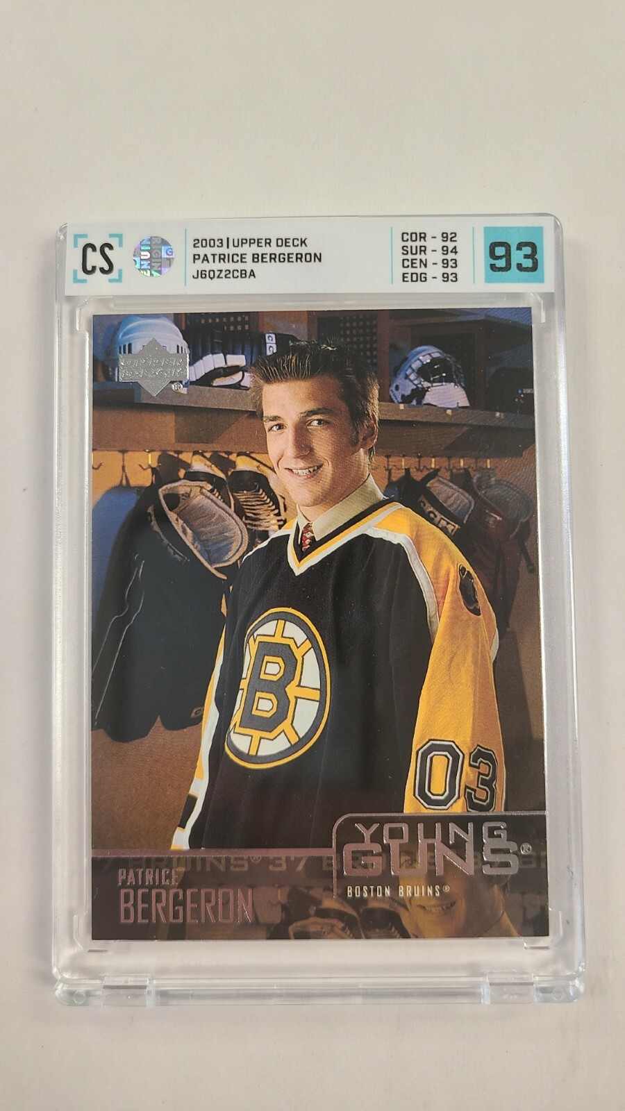 2003-04 Upper Deck #204 Patrice Bergeron CS 93 Grade Rookie Young Guns