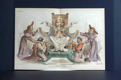 Pope Leo Blesses Business Alliance 1887 CARDINAL MANNING GIBBONS WORKINGMEN Puck