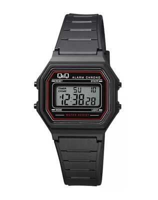 Classic Black Resin Band Alarm Chronograph LCD Digital Watch Q&Q by Citizen