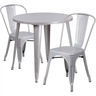 Flash Furniture Ch 51090th 2 18cafe Sil Gg 30 Inch Round Silver Metal Set 889142081937 Ebay
