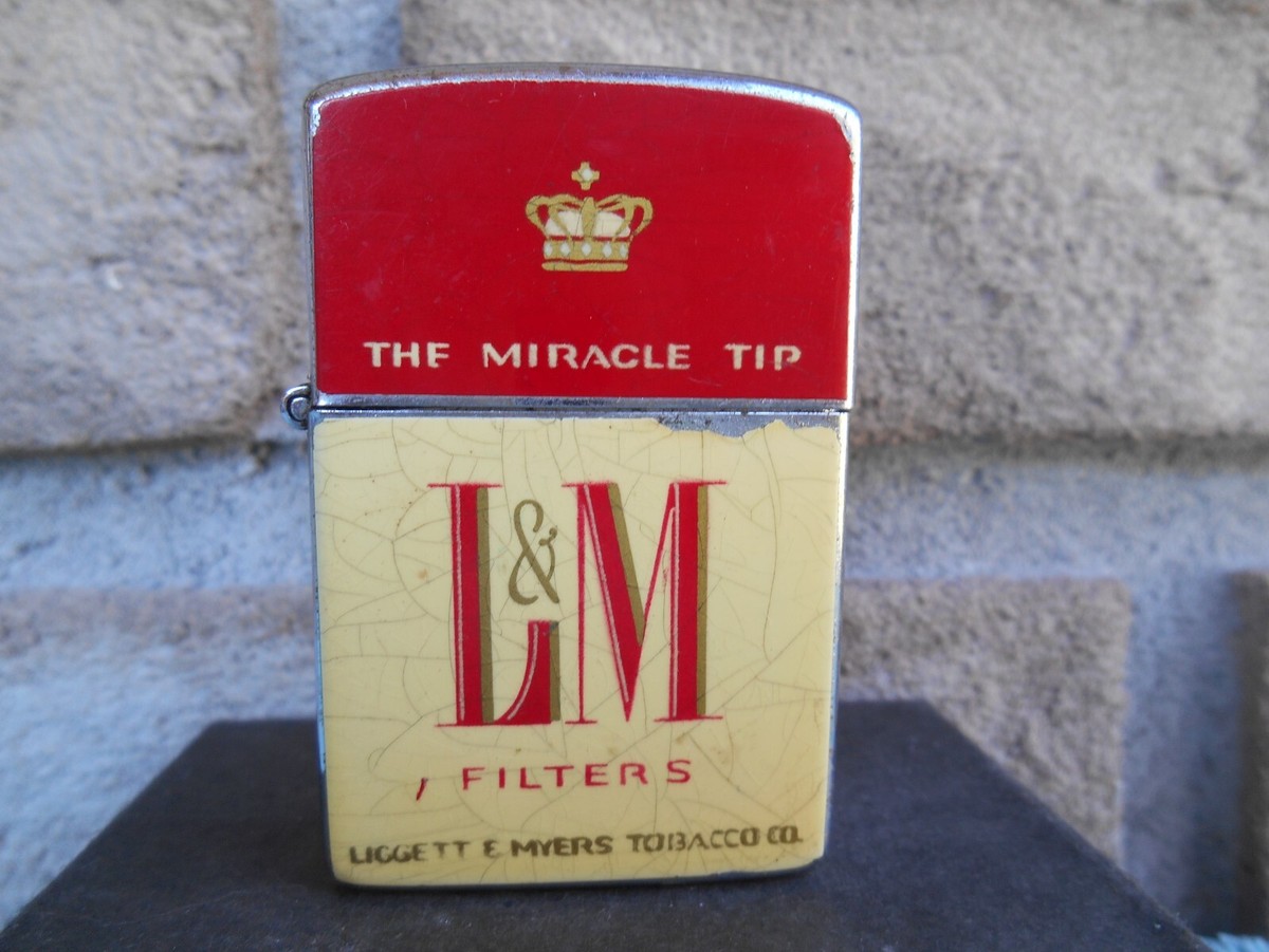 VINTAGE CONTINENTAL FLIP TOP CIGARETTE LIGHTER L&M FILTERS CIGARETTE AD.  UNFIRED
