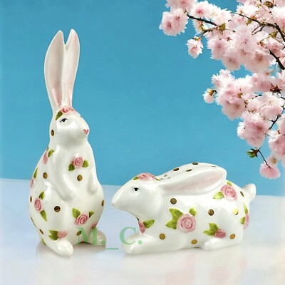Patience Brewster for MacKenzie-Childs Bunny Really Rosy Salt & Pepper Shakers