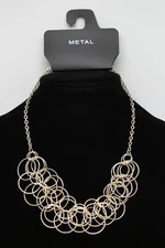 New Rose Gold Linked Ring Statement Necklace $26 Tags #N2095