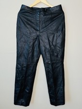 Jacqueline Ferrar sz 12 Black Leather Pants Straight Leg Lined High Waist Vntg
