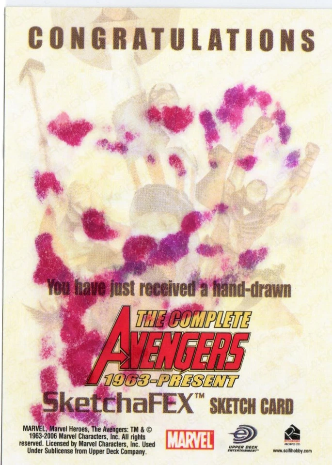 Tarjeta de boceto de The Complete Avengers 1963-Present Rittenhouse 2006 1/1 Tom Hodges Foto 2 de 2