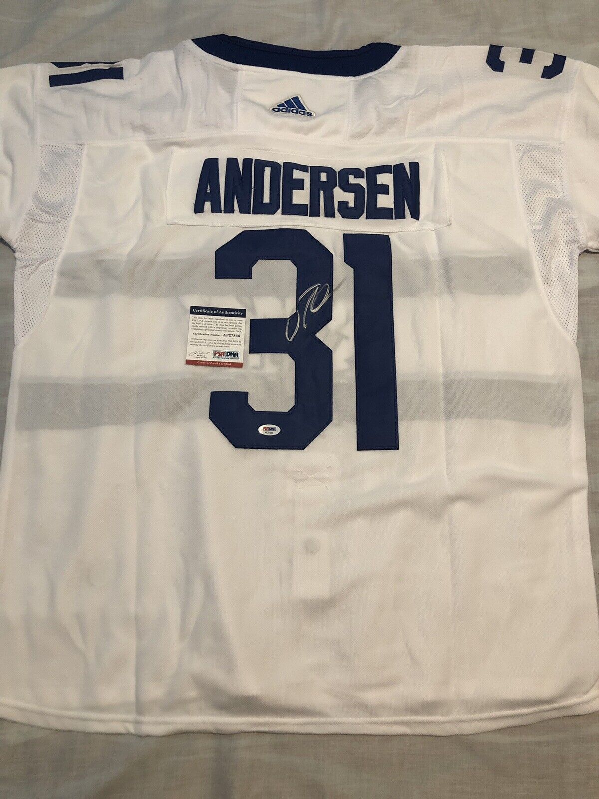 Frederik Andersen Signed St. Pats Maples Leafs Jersey (JSA COA)