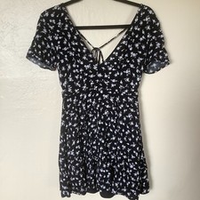 Forever 21 Small S Black Casual Dress, Floral Print, Backless , Short Sleeve