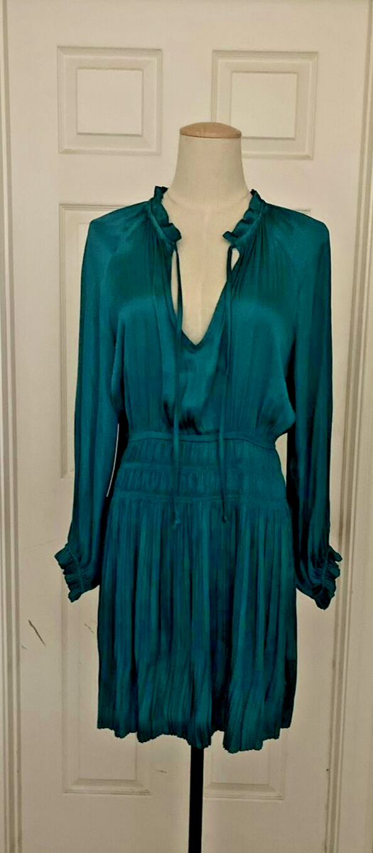 current air green dress Anthropologie Los Angeles Satin Smock Size Small Petite round mirrors