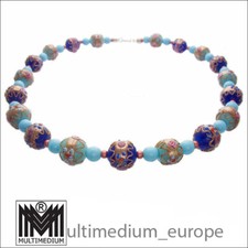 Alte Murano Glas Halskette Blau vtg glass necklace millefiori 50s