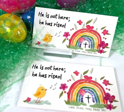 Easter Religious Cards, Kids Easter Cards, Scripture He Has Risen!  3.5x2''