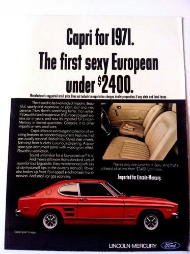 1971 Mercury Capri Automobile Vintage Original Print Ad Sexy European Car
