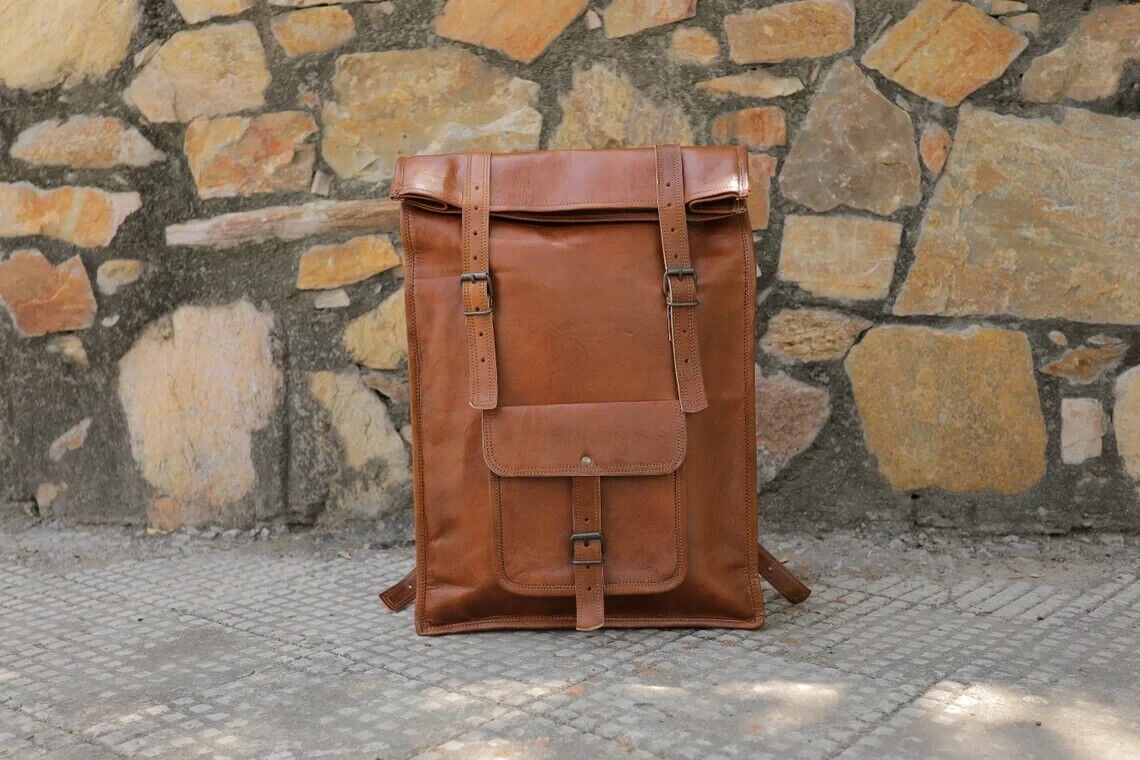 Men's Genuine Leather Messenger Backpack for Travel Rucksack  