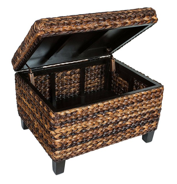 BirdRock Home Woven Seagrass Storage Ottoman With Safety Hinges for