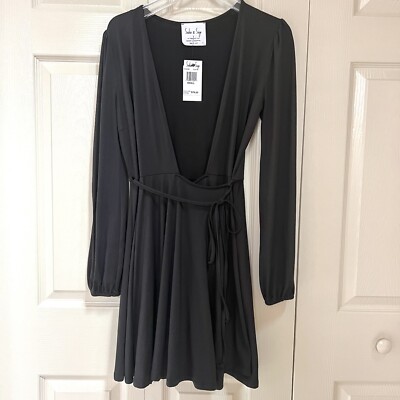 NWT Sadie & Sage Long-Sleeve Deep-V Wrap Black Dress Size Small | eBay