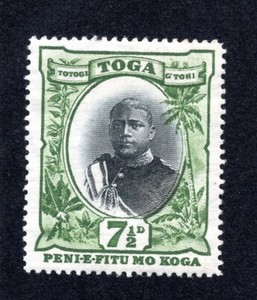 Tonga 1897 7 1/2p green & black Geo. II, Scott 47 MH, value = $20.00