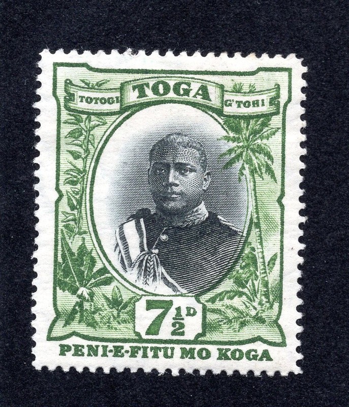 Tonga 1897 7 1/2p green & black Geo. II, Scott 47 MH, value = $20.00