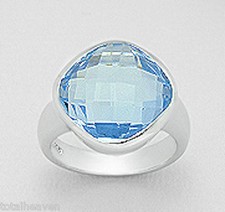 6.33g Solid Sterling Silver 16mm Fancy Rose Cut Blue Topaz Ring Ring size 7
