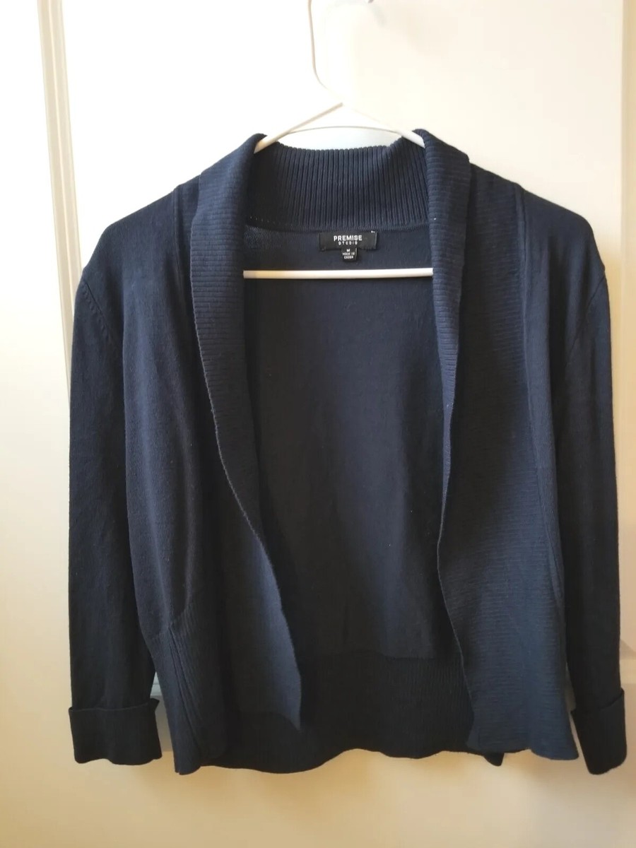 Premise Studio Women's Dark Blue Cardigan Open Front w/3/4