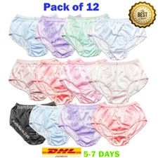 12x Lingerie Silky Semi Sheer Nylon Granny Underwear Briefs Sissy Lace Panties L
