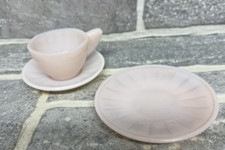 Akro Agate Childrens Dishes Pale Blush Pink Cup, 2.75" Saucer and 3" Plate