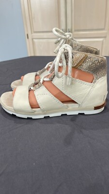 Sorel Sandals Joanie II Beige Sand Leather Lace Up Gladiator Flat Womens 9.5