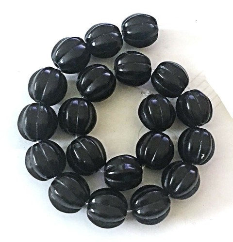 10 mm Schwarz Howlith Türkis Geriffelt Melone Rund Perlen (20) - Bild 1 von 2