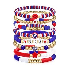 4th of July Outfits for Women Men Teens Red White Blue Clay Beaded USA