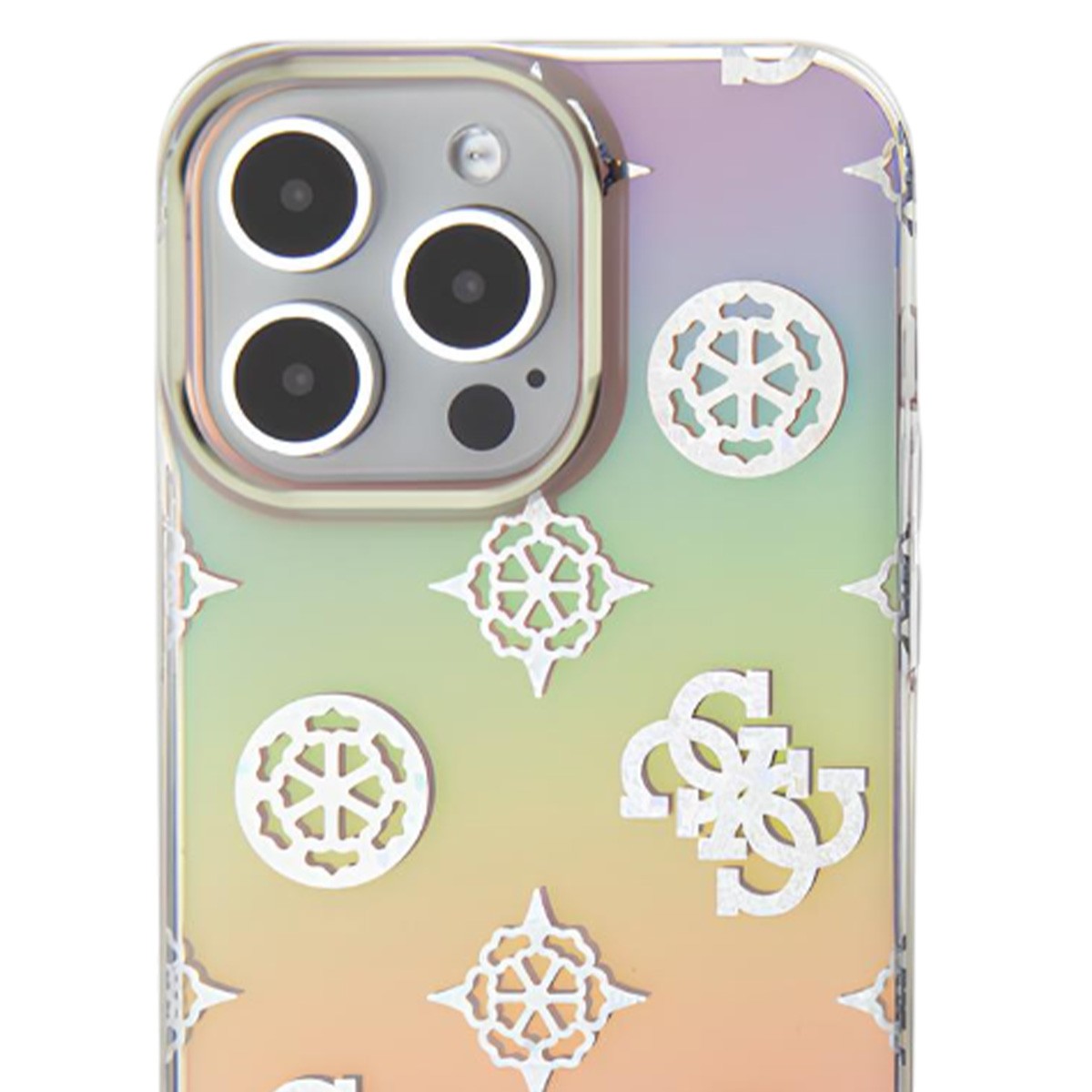 Coque luxe Guess Peony pour iPhone 15 Plus avec sangle de maintien chic