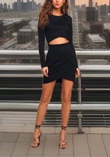 Lulu's Club Queen Black Long Sleeve Cutout Bodycon Dress Medium