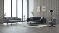 Komplette Couchgarnitur Polstersofa Dreisitzer Sessel Grau Stoffsofa