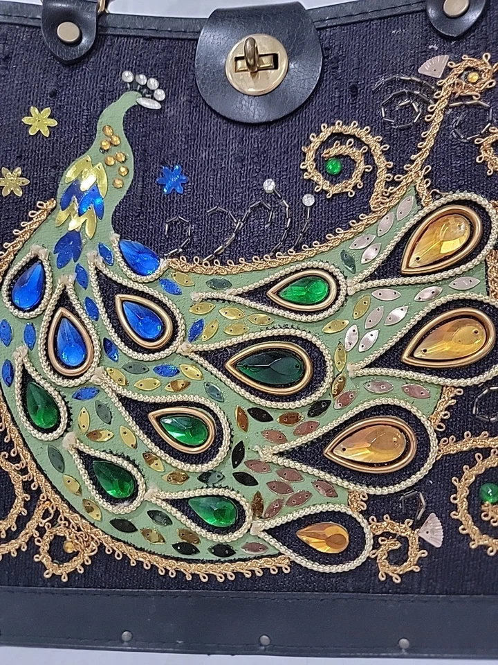 Винтажный 60-х Enid Collins Павлин сумка сумочка Дамская сумка женщин 1960-х со стразами - Изображение 2 из 4