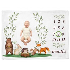 Baby Monthly Milestone Blanket Woodland Bear Newborn Photo Prop 50x40 Inch