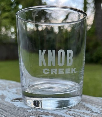 Knob Creek Whisky Kentucky Straight Bourbon Rocks Glass Etched Logo Silver Rim