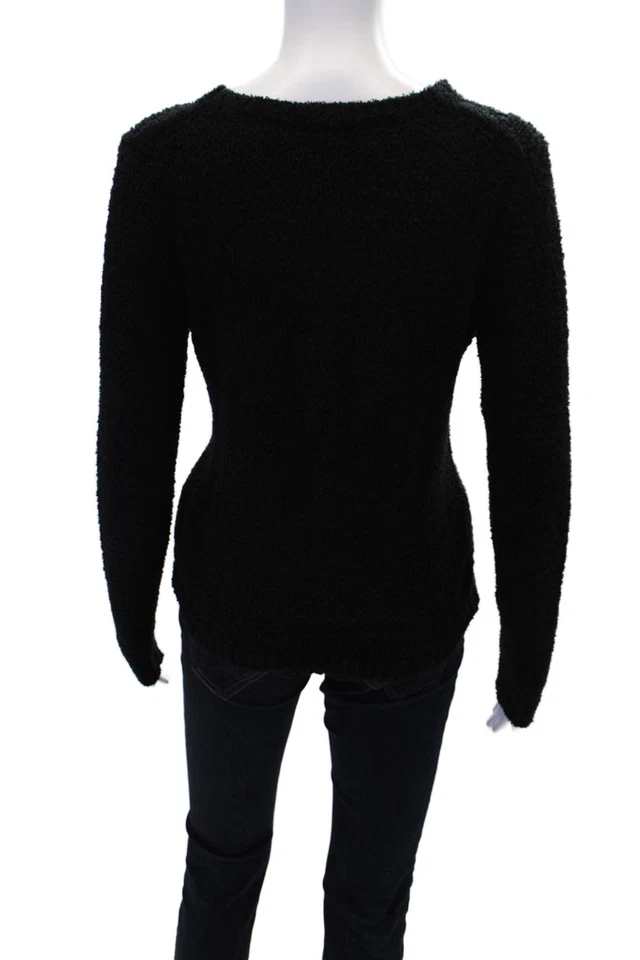 Lilla P Womens Cotton Crew Neck Distressed Knit Sweater Solid Black Size S - Image 3 of 4