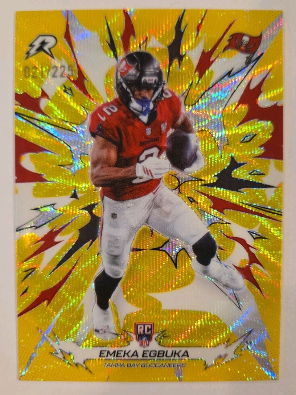 2025 Topps Resurgence Emeka Egbuka Yellow Surge Refractor RC /225 Tampa Bay