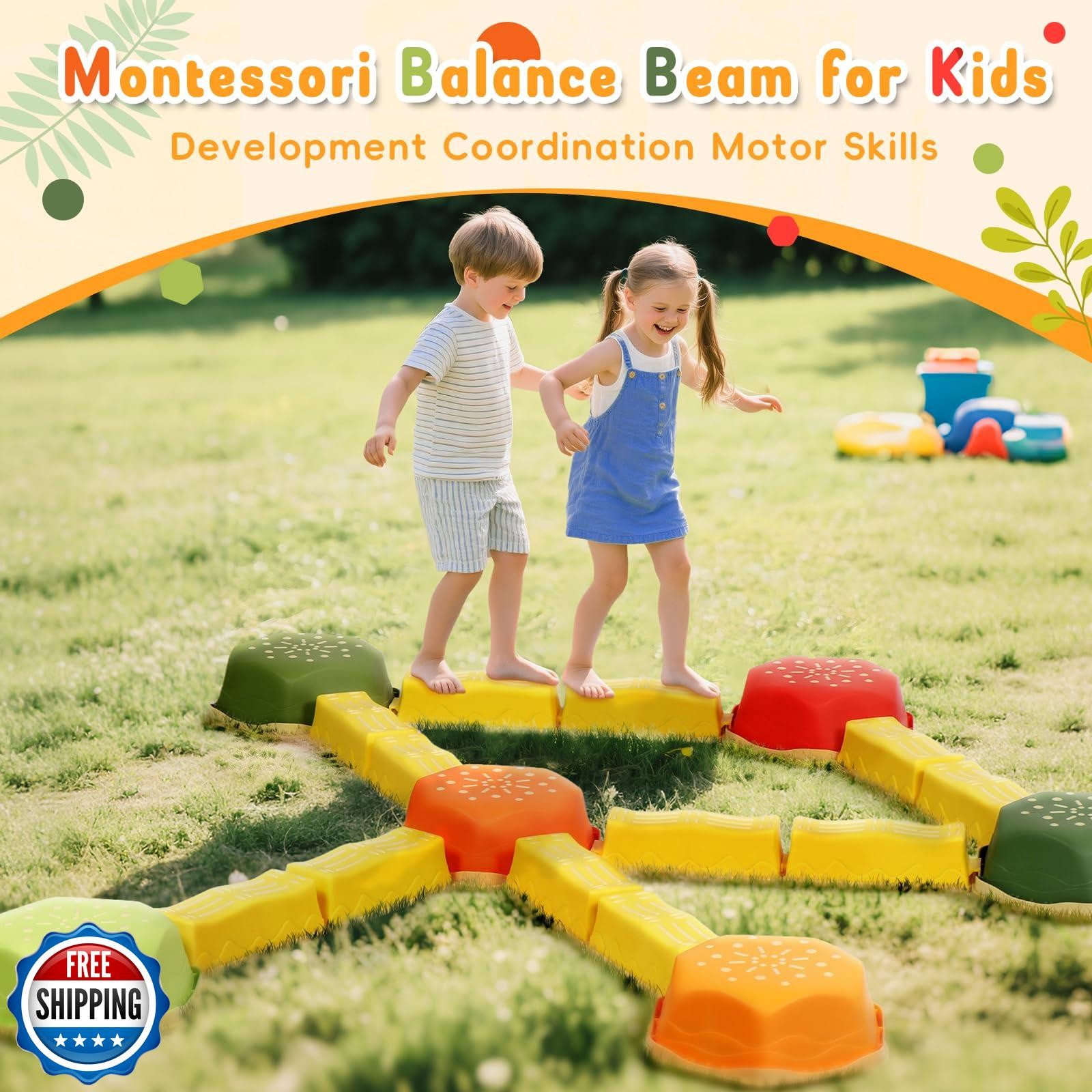HappyField Balance Beam for Kids 18Pcs Non-Slip Stepping Stones O