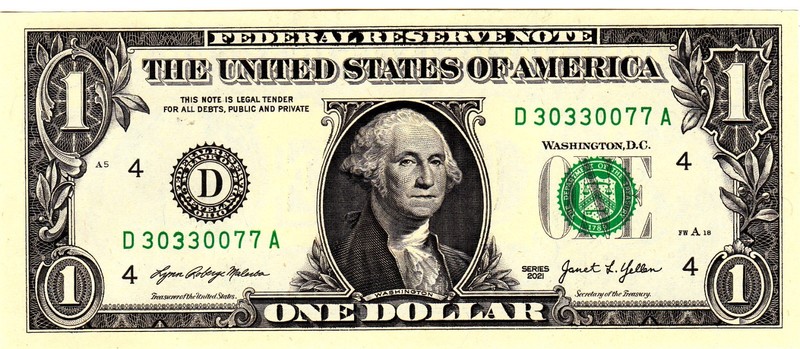 $1 2021 Fancy Serial  Uncirulated CU D30330077A